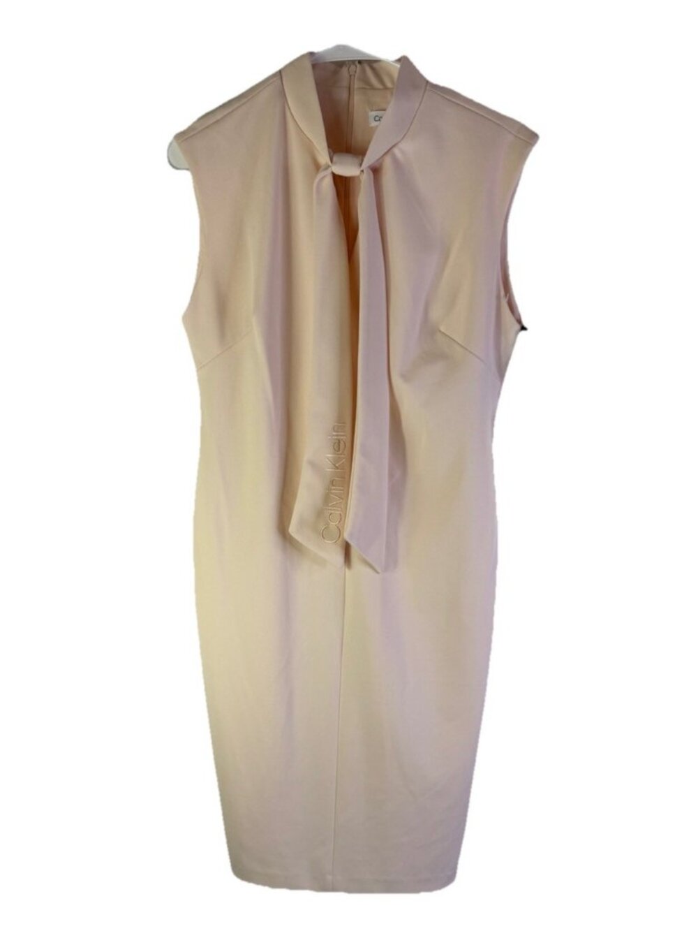 New Calvin Klein Tie Neck Knee Length Sheath Dress Blush Pink